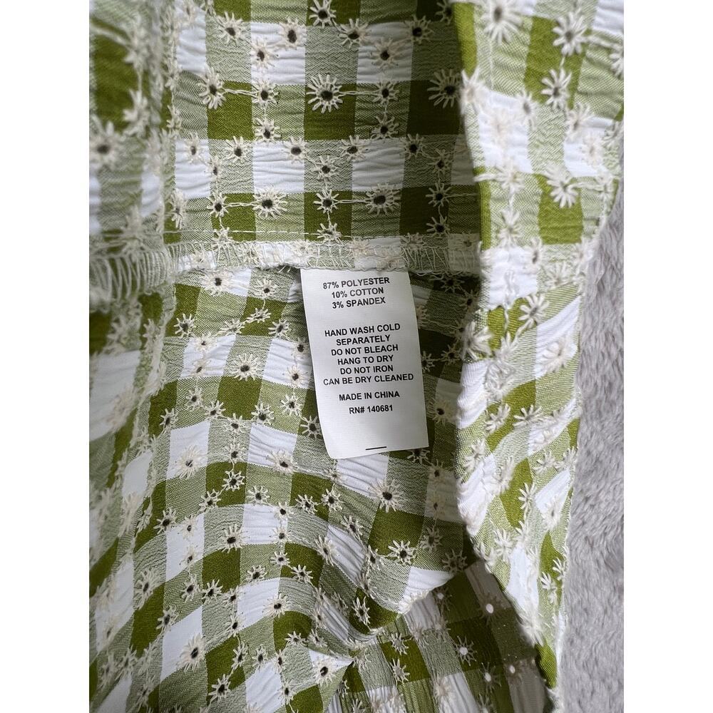 Smak Parlour Green Gingham Daisy Dress XL Ruched Milkmaid Cottagecore - Picture 6 of 7